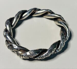 Lovely Victorian Baby Teething Ring Repousse Style Bangle